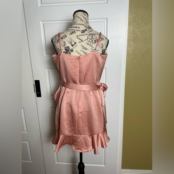 Lulu’s Glamourous Lifestyle Blush Pink Satin Faux-Wrap Mini Dress - Picture 6 of 11